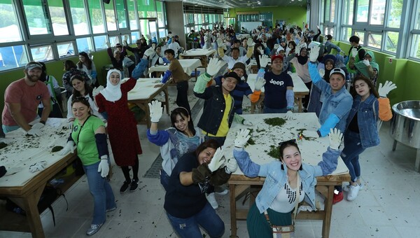 보성다향대축제에서 차만들기 프로그램에 참여하고 있는 외국인 관광객. [사진=보성군]