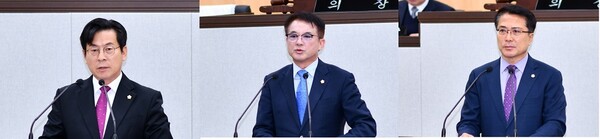 시정질의한 시의원들, 왼쪽부터) 강현태, 강재헌, 이선효 의원, [시사호남 DB]
